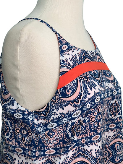 Small THML Paisley Spaghetti Strap Pull Over Dress Anthropologie Blue Pink Orange