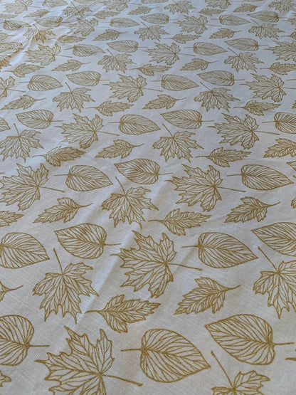 Rectangular Tablecloth Table Linen Cream with Gold Metallic Leaves 61" x 77"