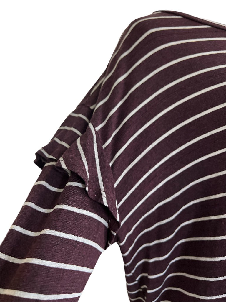 Large Dolan Anthropologie Plum Striped Long Sleeve Ruffle Blouse Shirt