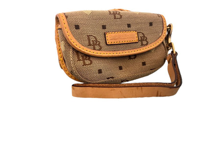 Dooney & Bourke Tan Small Wristlet DB Heart Canvas 5.75" x 3"