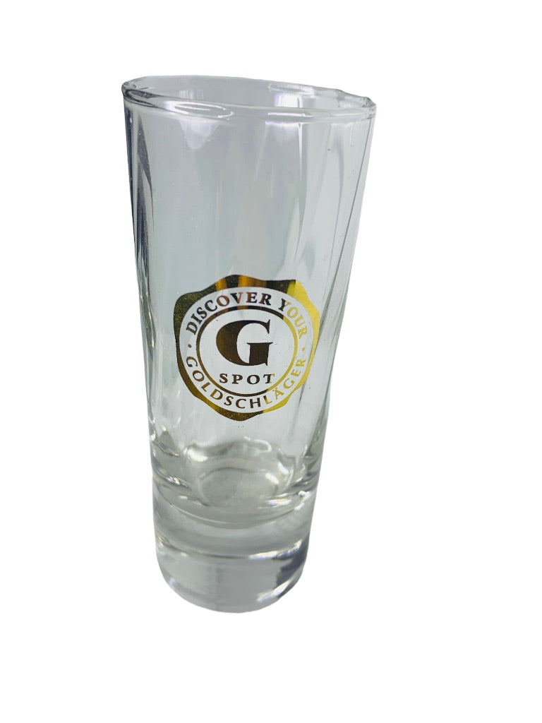 Goldschlager Shooter Shot Glass "Discover your G Spot" 4"h Gold Lettering