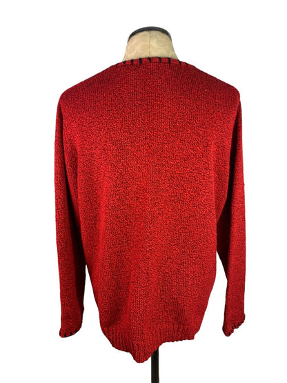 XL Stephanie Rogers Red Black V-Neck Women's Sweater Marled Knit