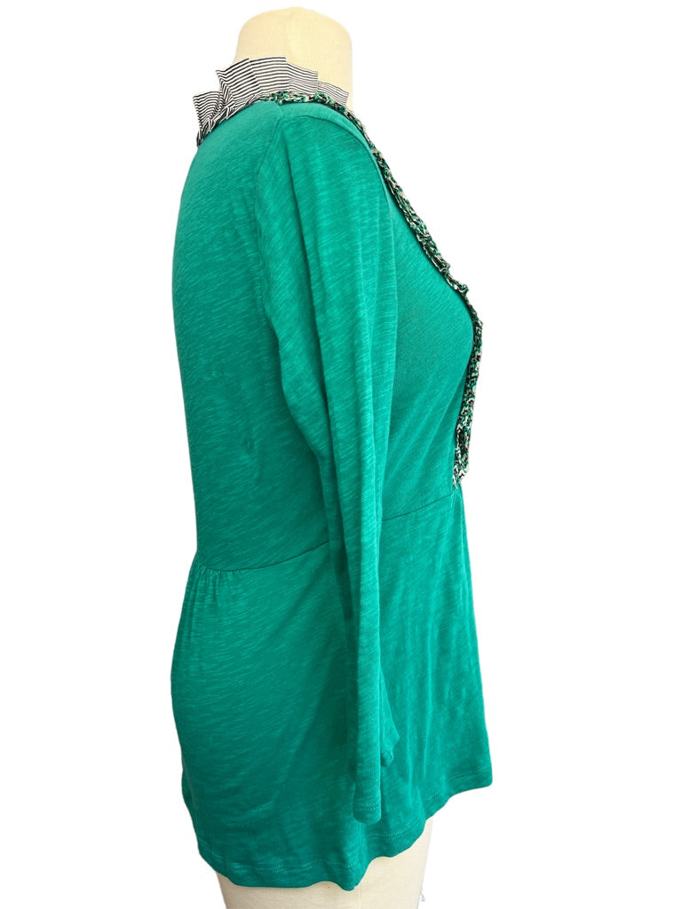 Small Deletta Anthropologie Tuxedo Ruffle Green Blouse Top