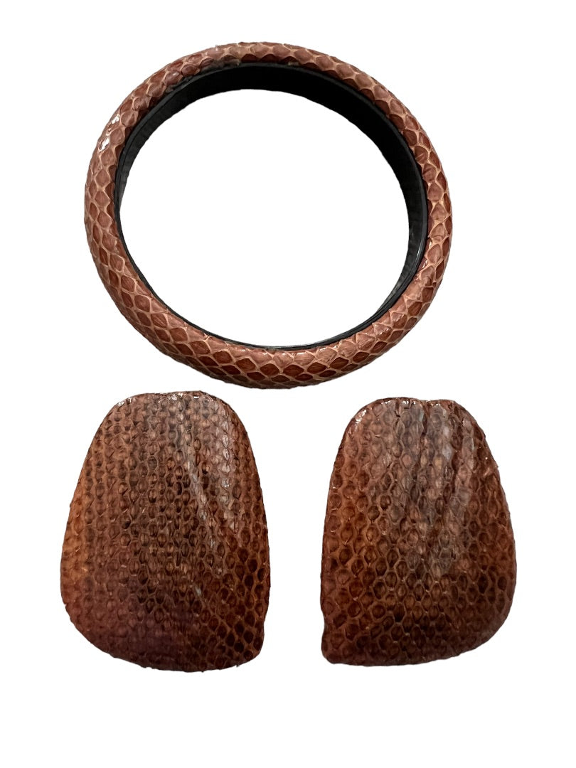 Snakeskin Leather Brown Vintage Earring Bracelet Set