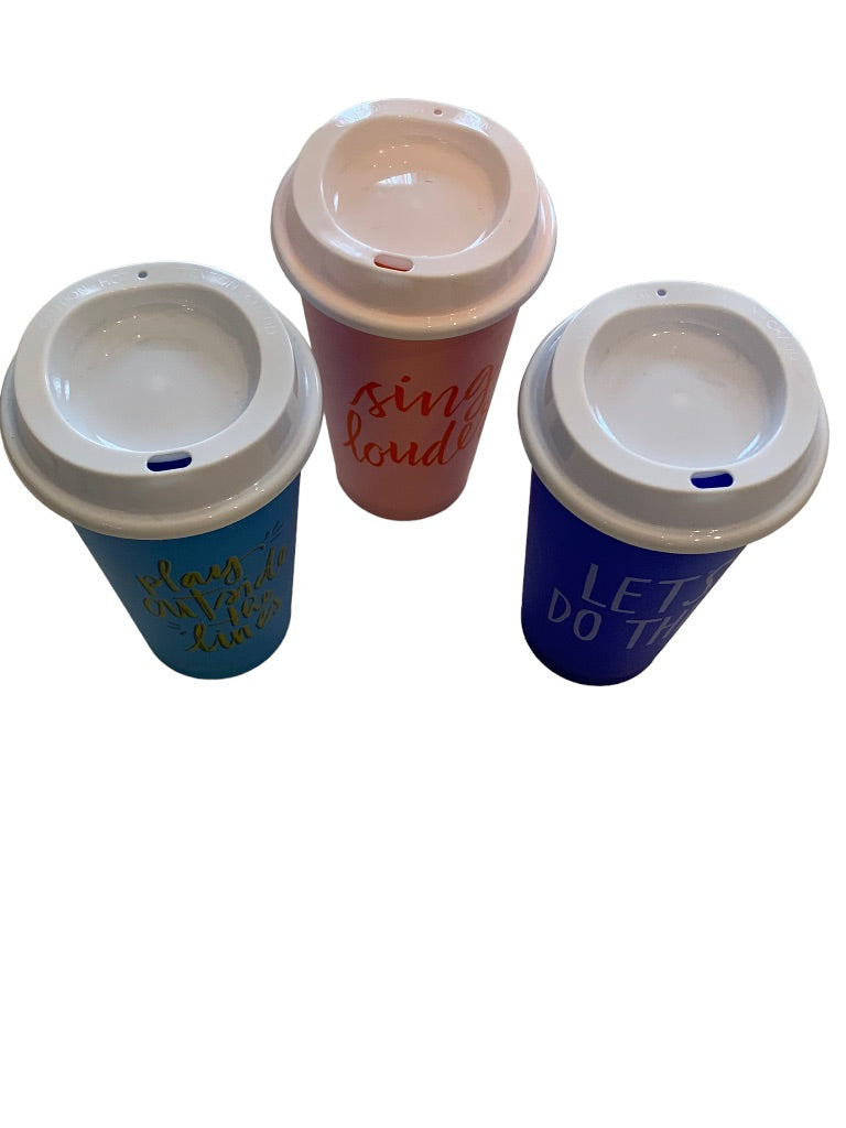 Set of 3 Starbucks Summer 2018 Reusable Lidded Plastic Cups 16 oz BPA Free