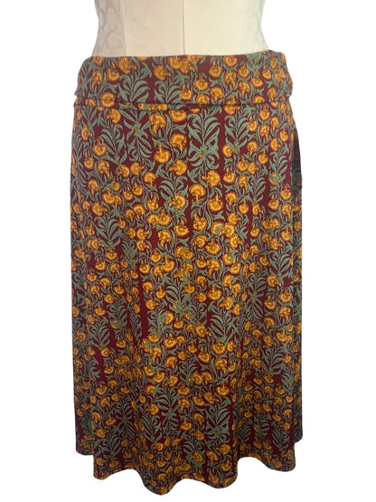 Medium LulaRoe Azure Print Midi Skirt New Red Gold Print High Waist