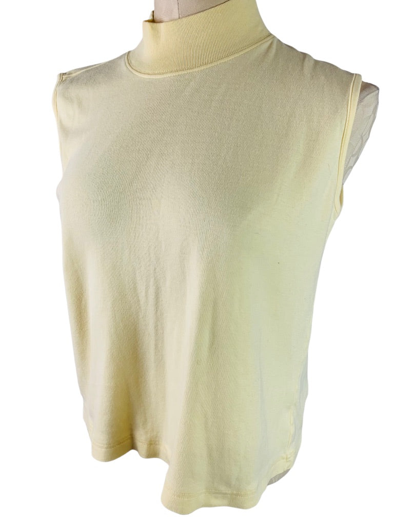 Medium Charter Club Classic Light Yellow Mock Neck Pullover Sleeveless Top Women's