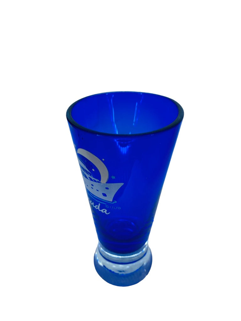 Bermuda Shot Glass Shooter Souvenir Blue Glass Barware Ship Night Moon