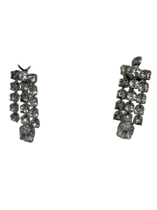 Vintage Rhinestone Earrings 3 Strand Dangle 1" Drop Screwback Non-Pierced