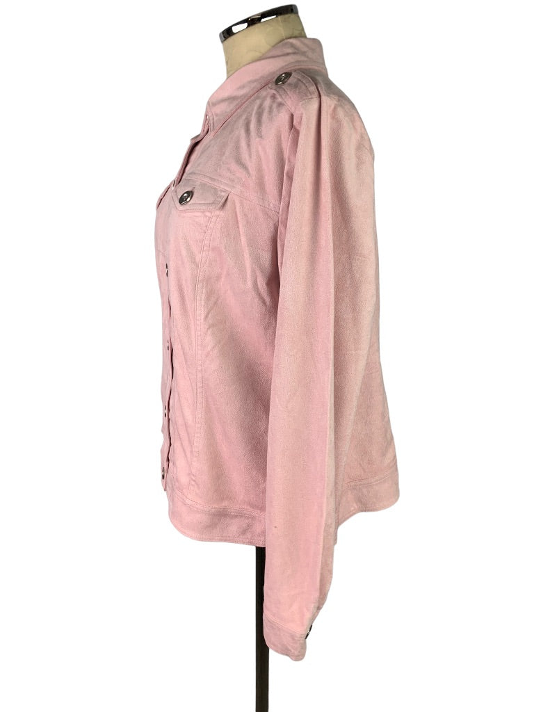 Large Joan Rivers Faux Suede Pink Jacket Button Up Pockets Women's