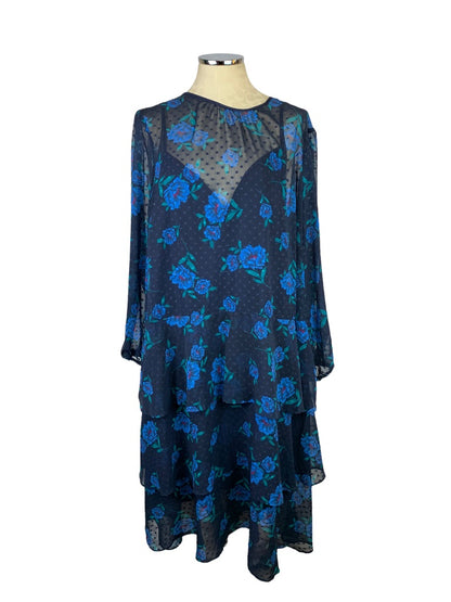 24W Draper James for Eloquii Women's Blue Floral Swiss Dot Dress