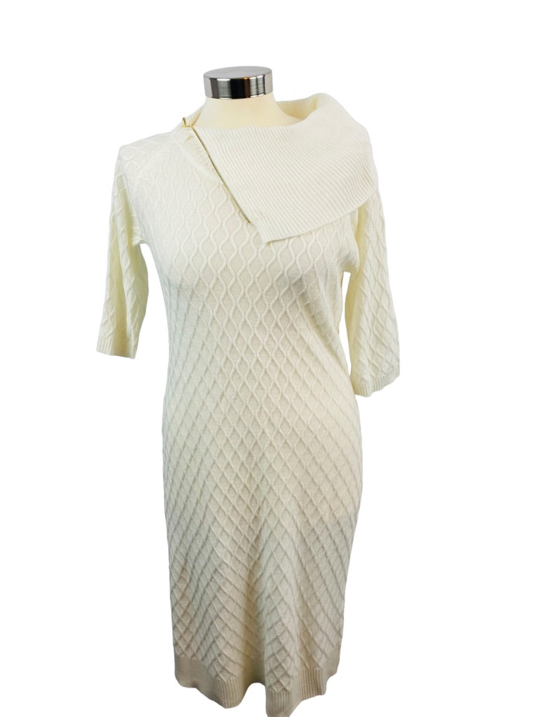 Medium appraisal Women's Ivory Knit Lightweight Sweater Dress Zip Cowl Neck