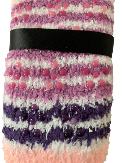 9-11 Ellen Tracy New Pair Fuzzy Socks Grip Bottoms Pink Purple Stripe