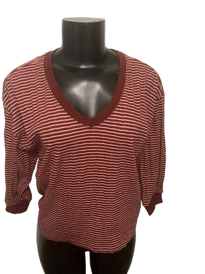 Small Anthropologie Striped V-Neck 3/4 Sleeve Womens Top