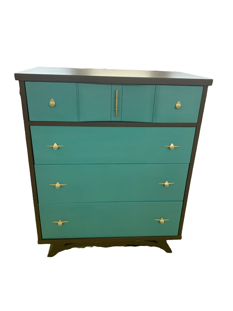 Midcentury Modern ReFab Dresser Painted Teal Brown Mainline by Hooker