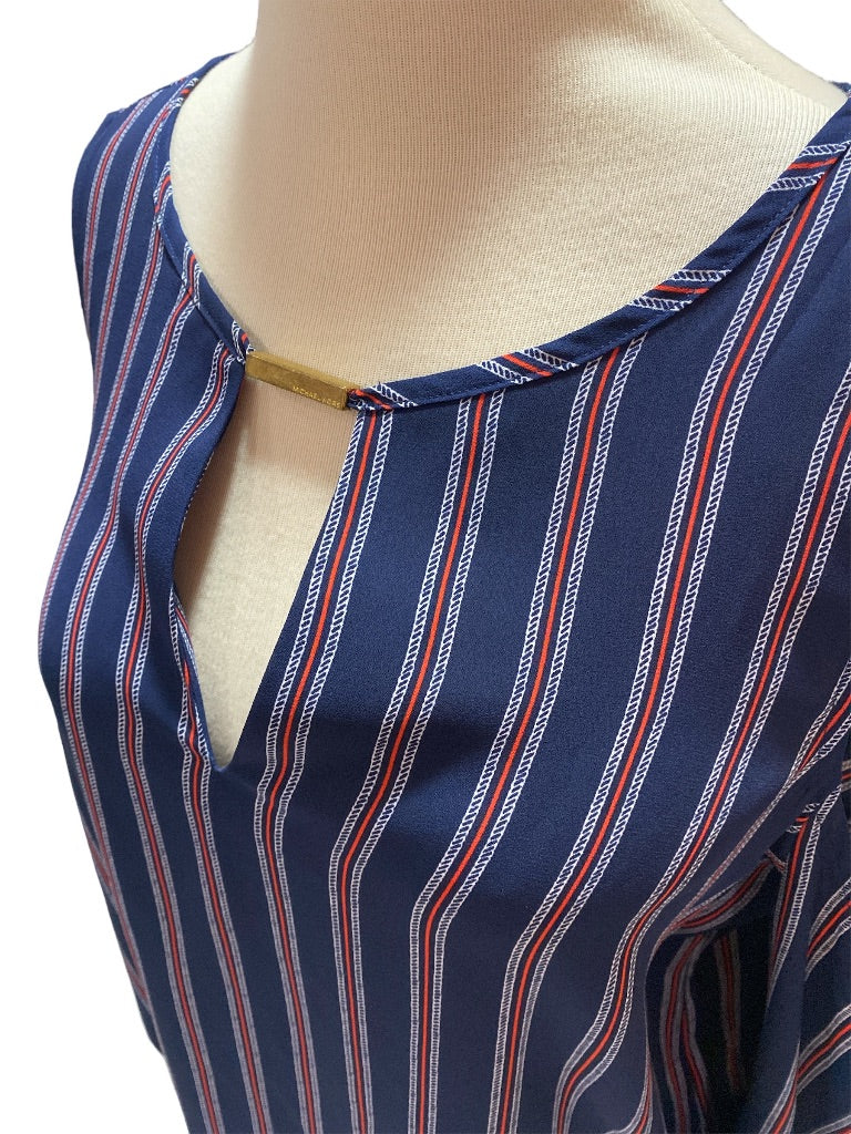 Large Michael Kors Striped Cold Shoulder Shirt Long Sleeve Flutter Sleeve Blouse