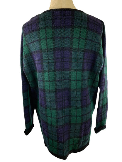 Large Pendleton USA Women's Green Navy Plaid Wool Blend V-Neck Cardigan Sweater