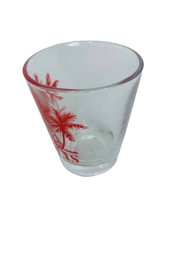 Bahamas Souvenir Shot Glass Clear Red Palm Trees 1.5 oz Barware