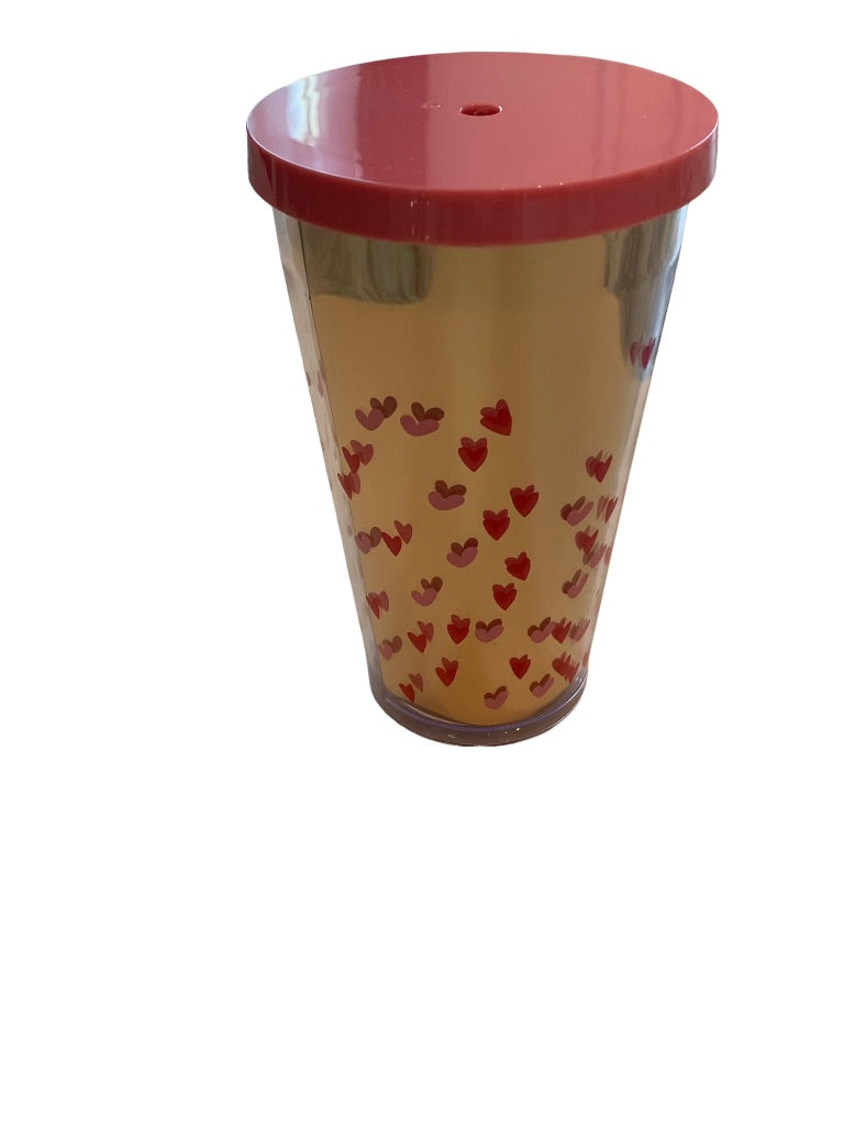 Starbucks 2017 Cold Drink Tumber Valentines Day 16 oz BPA Free Tiny Hearts Gold