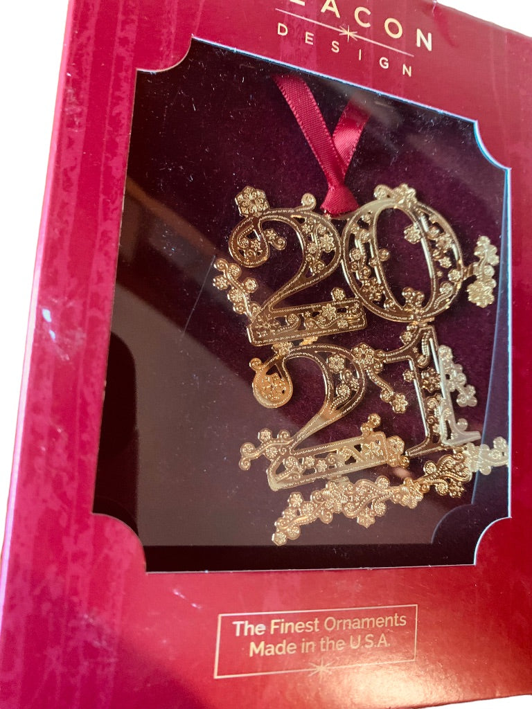 Beacon Designs "2021" Ornament Made in USA Finished in 24K Gold Ornate