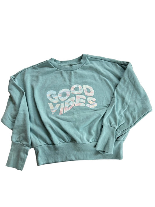 Medium Getafterit Women's Mint Green "Good Vibes" Pullover Crop Crewneck Sweatshirt