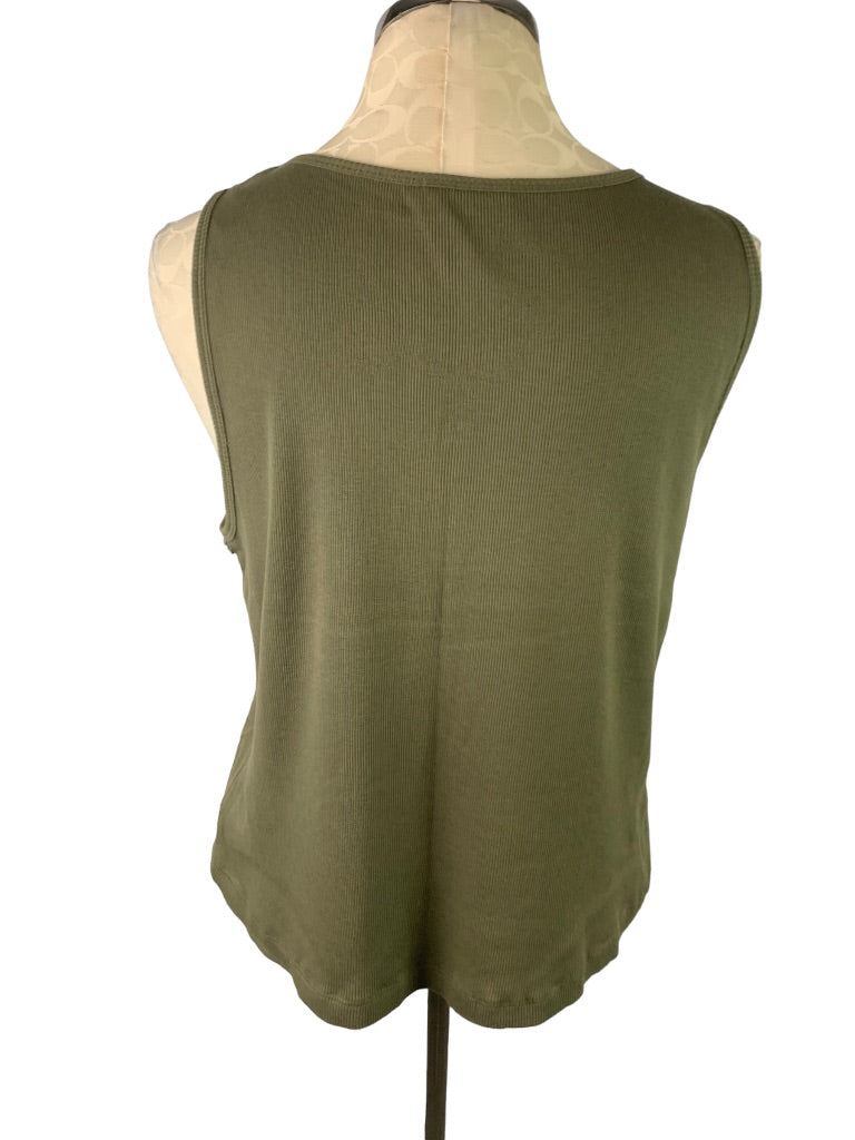 Medium Petite Charter Club Women's Olive Green Ribbed Tank Shell and Bead Embellished