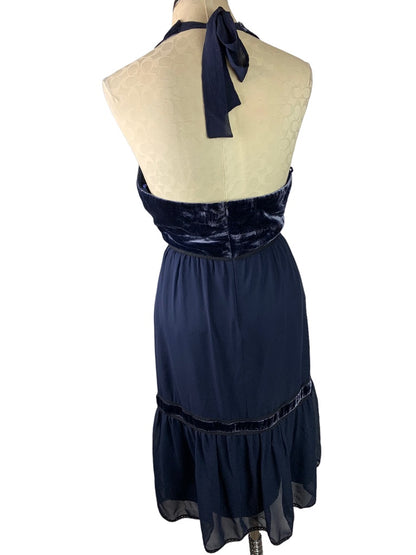 Medium BCBG Max Azria Purple Navy Halter Style Velvet Dress Silk Blend