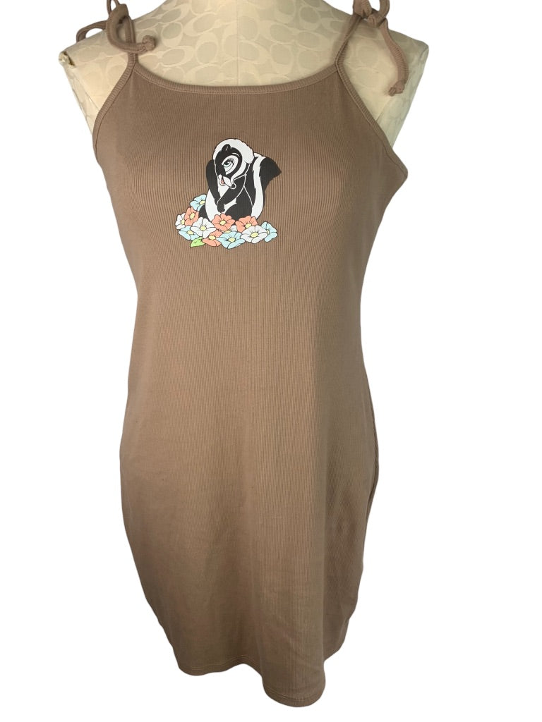 Large Disney Women's Ribbed Knit New Bluebell Skunk Slip Dress Woodsmoke