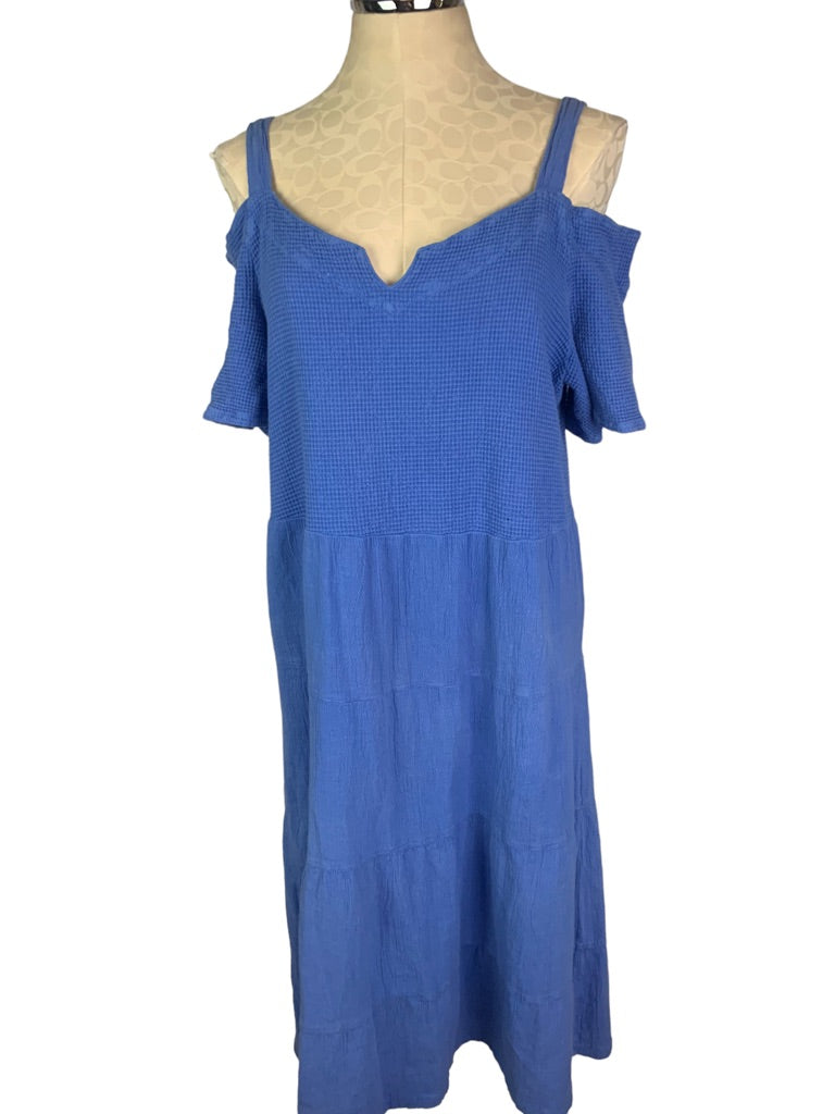 Large Dunes Women's Cornflower Blue Cover Up Dress Cold Shoulder Sundress Relaxed Fit