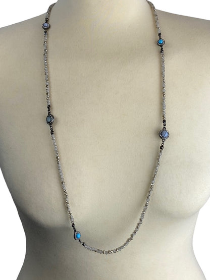 Loft Crystal and Turquoise Beaded Necklace Antiqued Look 35" Necklace with Clasp