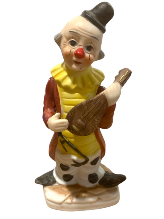 Vintage 1970s Porcelain Hobo Clown 6" Musical Instrument Mandolin Made in Korea