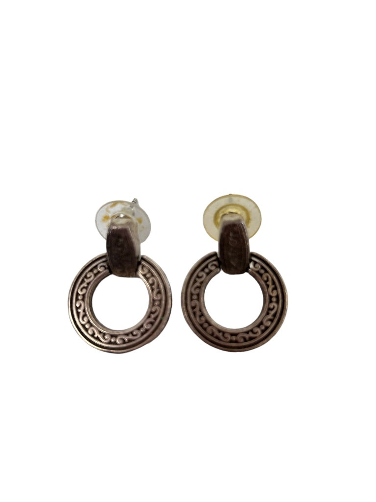 Vintage Sivertone Door Knocker Earrings Embossed 1 1/8" Drop Post Pierced