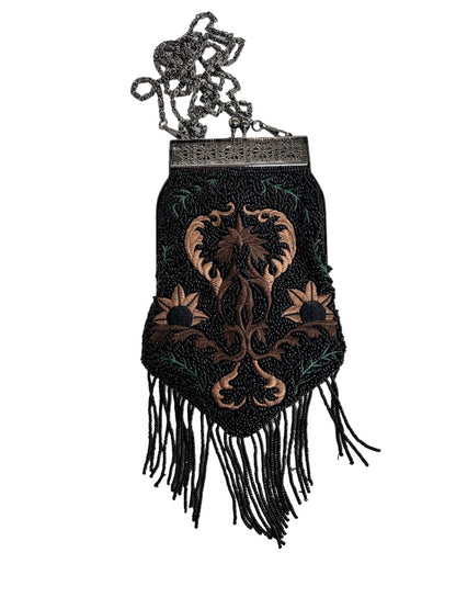 Nita Ideas Beaded Fringed Evening Bag Hinged Clasp Detachable Crossbody Chain