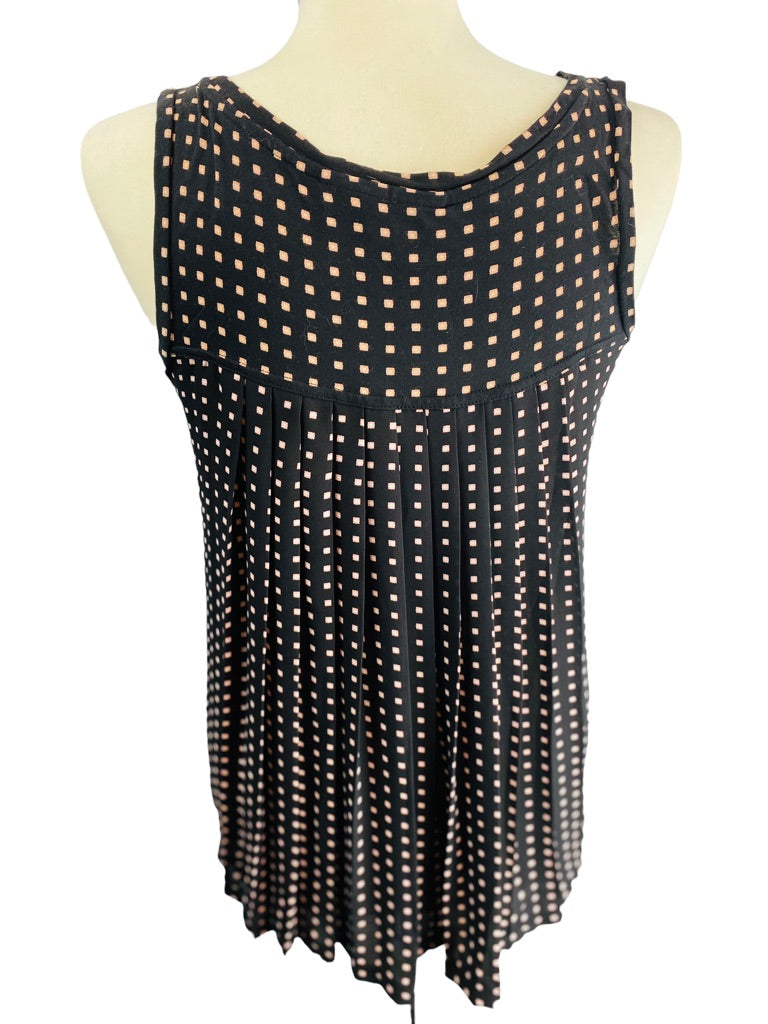 XS LOFT Black Sleeveless Blouse Pink White Geometric Square Print