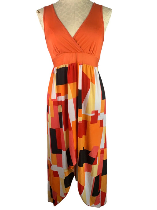 Small Julia Orange Retro Style Dress V-Neck Silk Blend