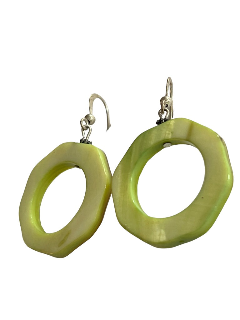 Citron Green Tagua (?) Octagonal Dangle Earrings Pierced