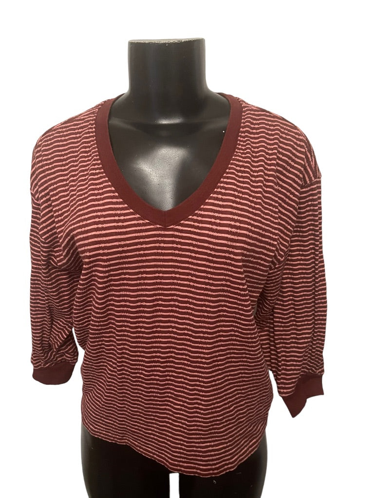 Small Anthropologie Striped V-Neck 3/4 Sleeve Womens Top