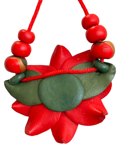 Handmade Polymer Clay Poinsettia Cord Necklace Adustable