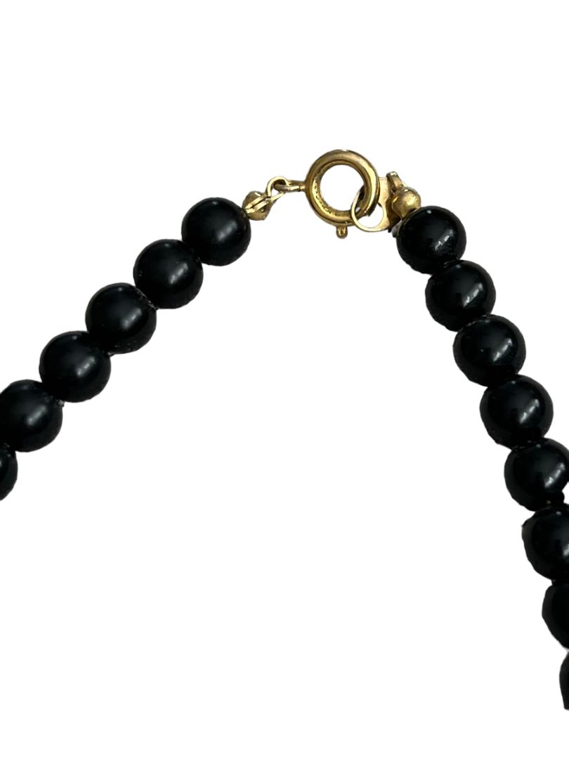 Handpainted Black Lacquer Oriental Wooden Pendant Necklace 22" Long