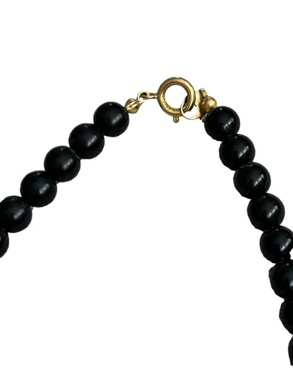 Handpainted Black Lacquer Oriental Wooden Pendant Necklace 22" Long