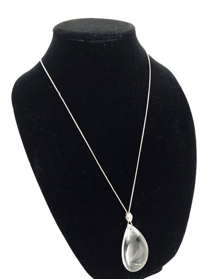 Chico's Silvertone 36-40" Necklace Clear Acrylic Teardrop Pendant 2 1/4"