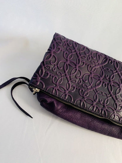 Alex + Ani Foldover Gabriel Clutch Purple Embossed Leather with Card Case