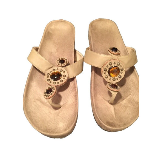 9M Colin Stuart Women's Tan Bejeweled Thong Sandals
