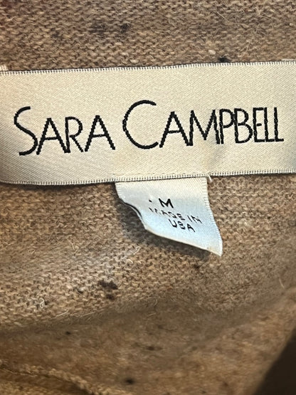 M Sara Campbell Speckled Tan Sleeveless Long Cardigan Button Accents Large Pockets