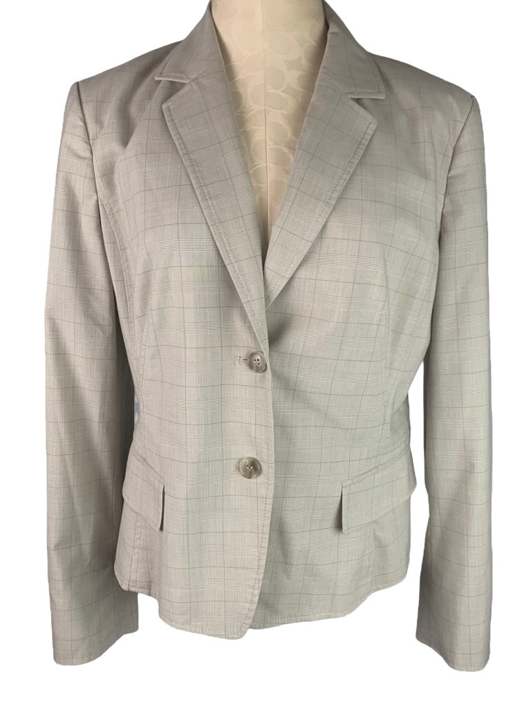 14 Jones New York Women's Subtle Plaid Tan Blazer Stretch Easy Care