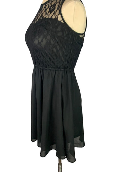 2 Divided by H&M Black Fit and Flare Dress Lace Yoke Short Sleeveless