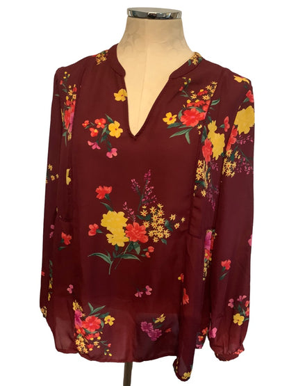 Large Old Navy Sheer Burgundy Floral Women's Pullover Blouse