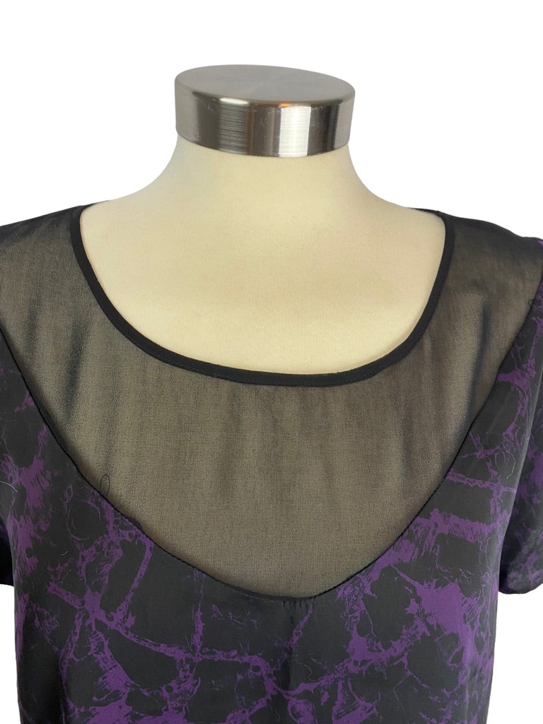 Medium Kensie Women's Purple Black Short Sleeve New Blouse  Satin