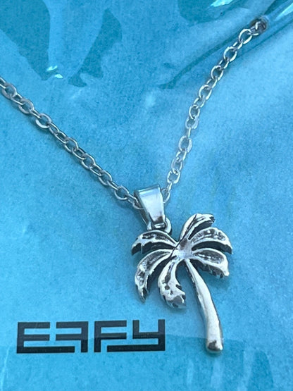 NEW EAFY Silver Palm Palmetto Tree Pendant Necklace 16" + 2" ext