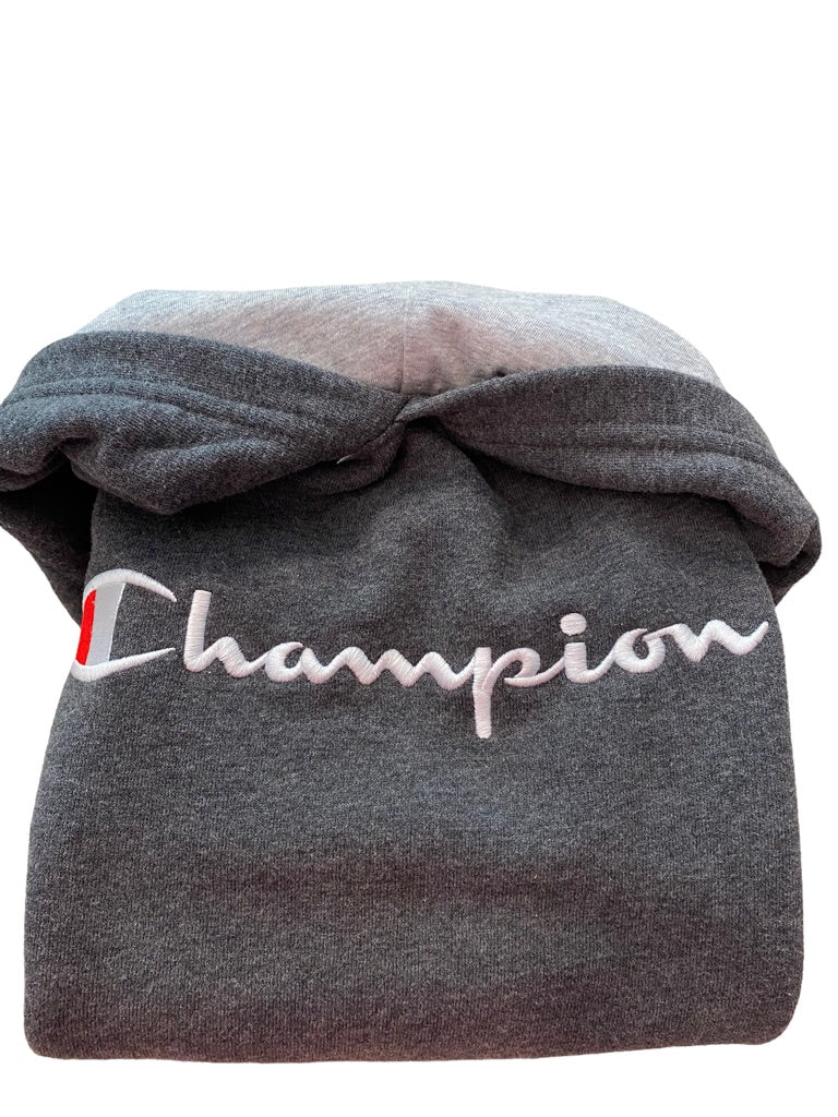 Medium Champion Logo Gray Boy's Pullover Hoodie Sweatshirt